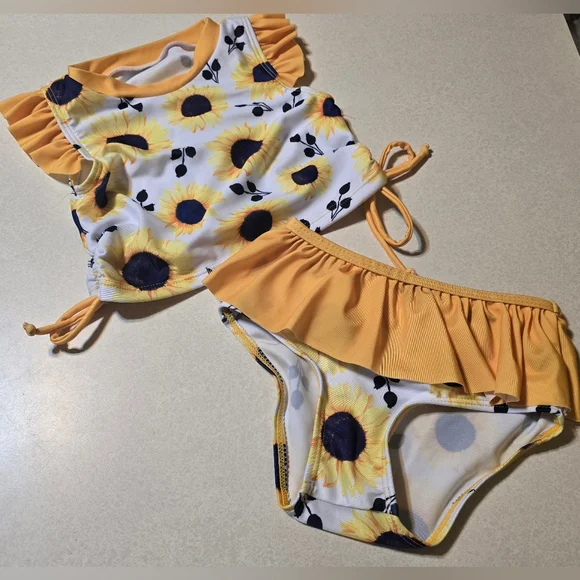 Toddler Girls 24M Swimsuit Cute 2 Piece Tankini Bathing Suit Ruffle Beach Bikini - Picture 2 of 13